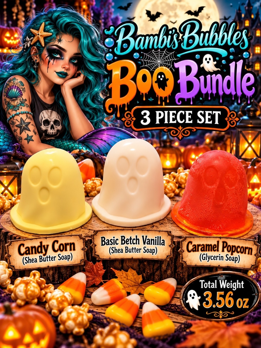New! Boo Bundle - 3 Piece Halloween Soap Set (Yellow, Cream, Orange) 3.56oz